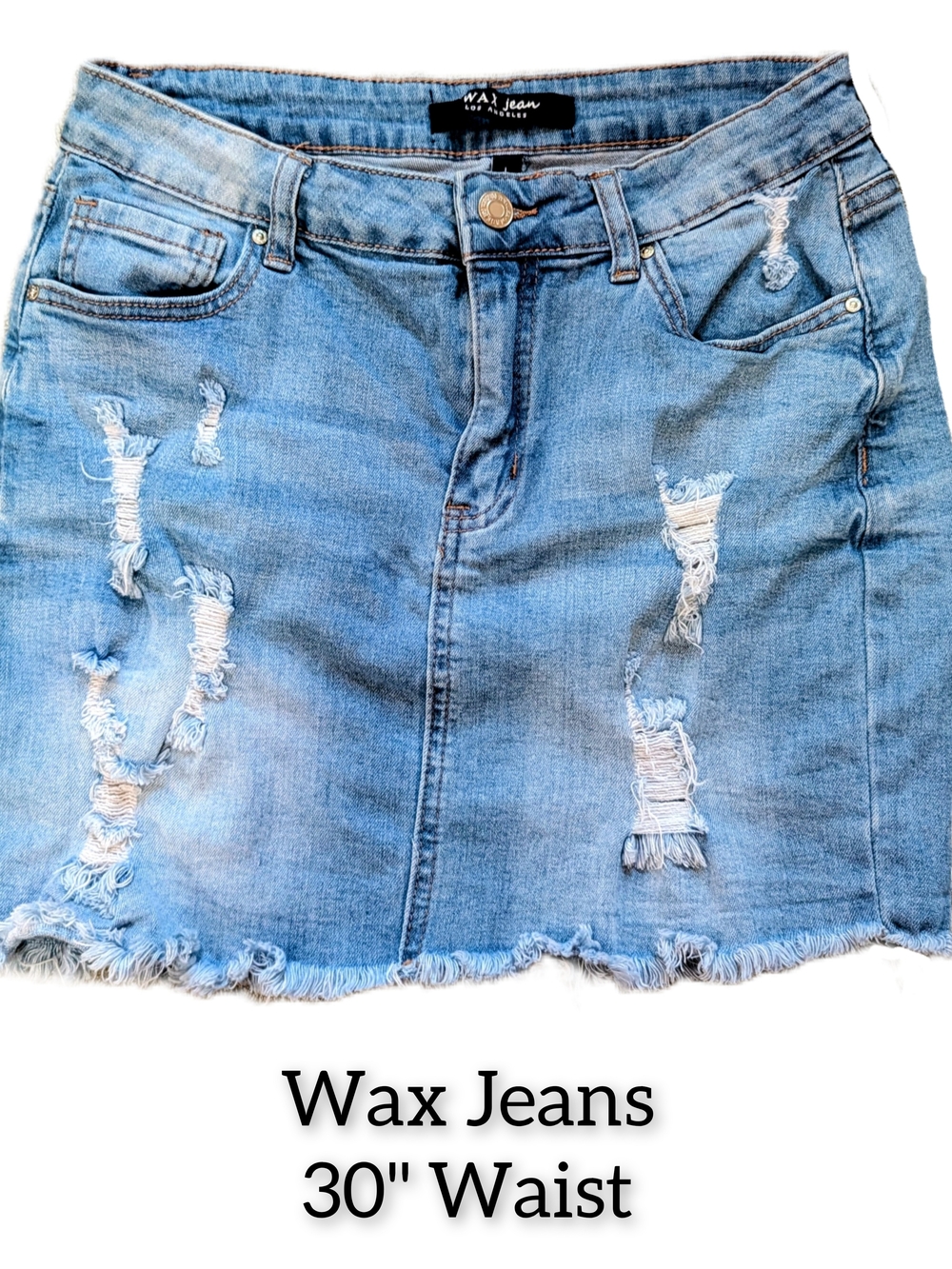 Wax Jean Distressed Light Blue Denim Skirt